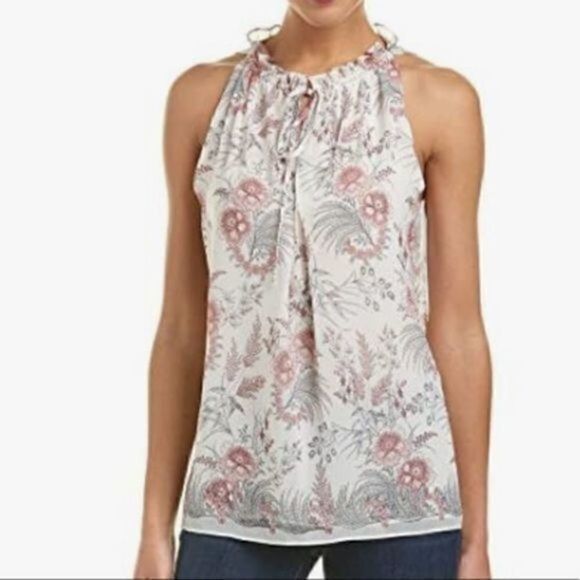 Max Studio Keyhole Neck Self-Tie Closure Sleeveless Floral Top Black M NWT - Picture 3 of 9